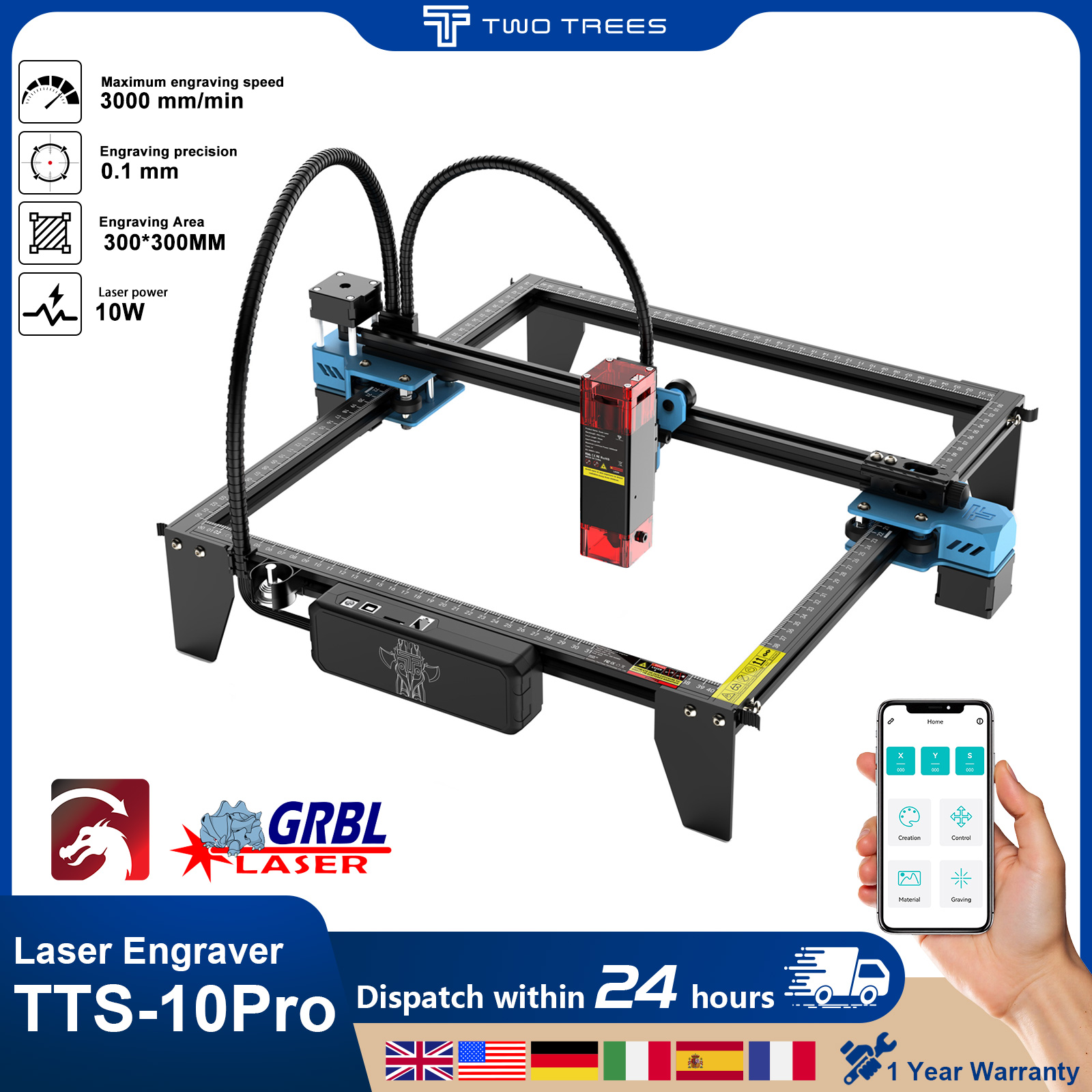 Industrial Laser Printing Machine - Twotrees TTS-10Pro Lasergraviergerät mit Touchscreen, Metall-Lasergraviermaschine,