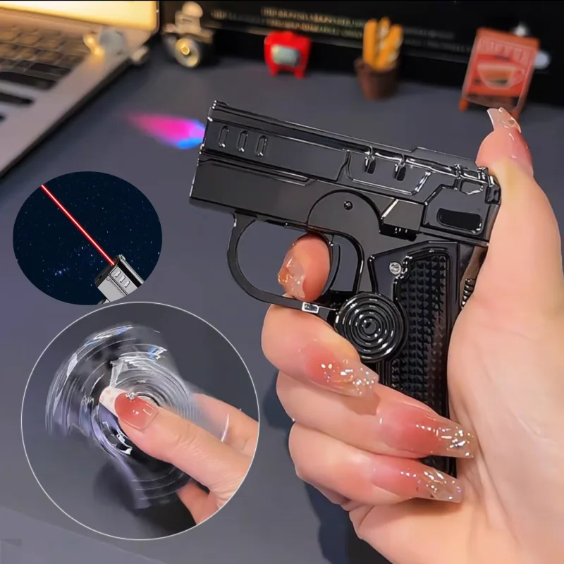 Industrial Laser Gun - Aufblasbares Feuerzeug im Metall-Faltpistolen-Stil, winddicht, Butangas,